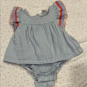 Blue Ruffled Baby Dress with Multicolor Accents